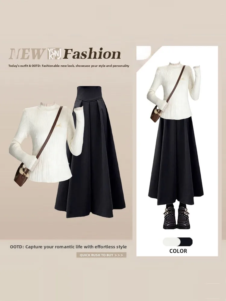 Korean Style Lace Slim Fit High Neck Two-Piece Set Women's Spring Fashion Ensemble Midi Skirt Long Sleeve Knit Top
Korean Style Lace Slim Fit High Neck Two-Piece Set Women's Spring Fashion Ensemble Midi Skirt Long Sleeve Knit Top