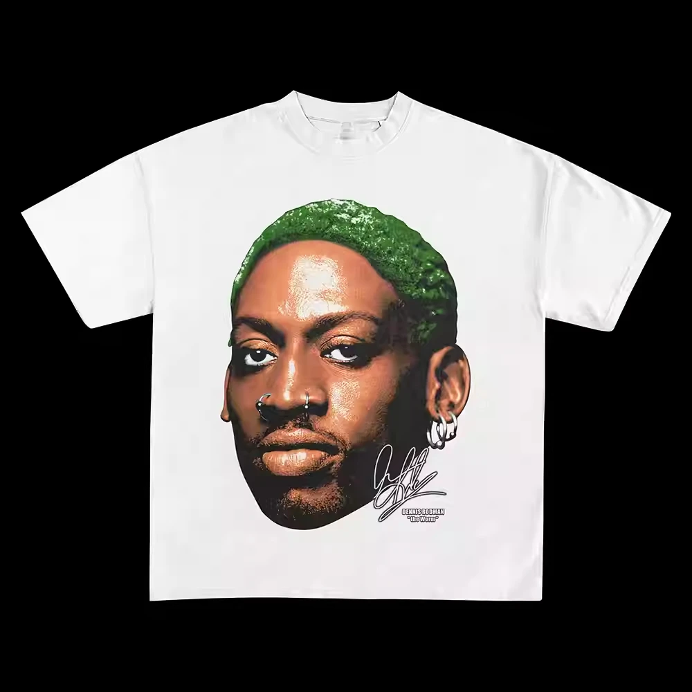 NBA Star Dennis Rodman Big Head American Retro Figure Print Heavy T-shirt Vintage Cotton Tees Hip Hop Short Sleeve Men Clothing
NBA Star Dennis Rodman Big Head American Retro Figure Print Heavy T-shirt Vintage Cotton Tees Hip Hop Short Sleeve Men Clothing