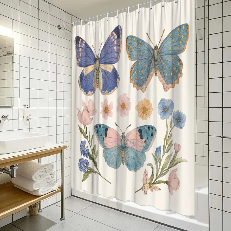 Vintage Botanical Butterfly & Floral Shower Curtain - Blue & Yellow Butterflies, Pastel Flowers, Durable Polyester
Vintage Botanical Butterfly & Floral Shower Curtain - Blue & Yellow Butterflies, Pastel Flowers, Durable Polyester