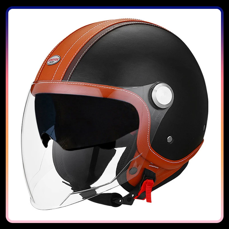 Leather Retro TT&CO Open Face Motorcycle Helmets Men Women Adult Vintage 3/4 Open Half Helmet DOT Approved Daul Lens Jet Helmet
Leather Retro TT&CO Open Face Motorcycle Helmets Men Women Adult Vintage 3/4 Open Half Helmet DOT Approved Daul Lens Jet Helmet