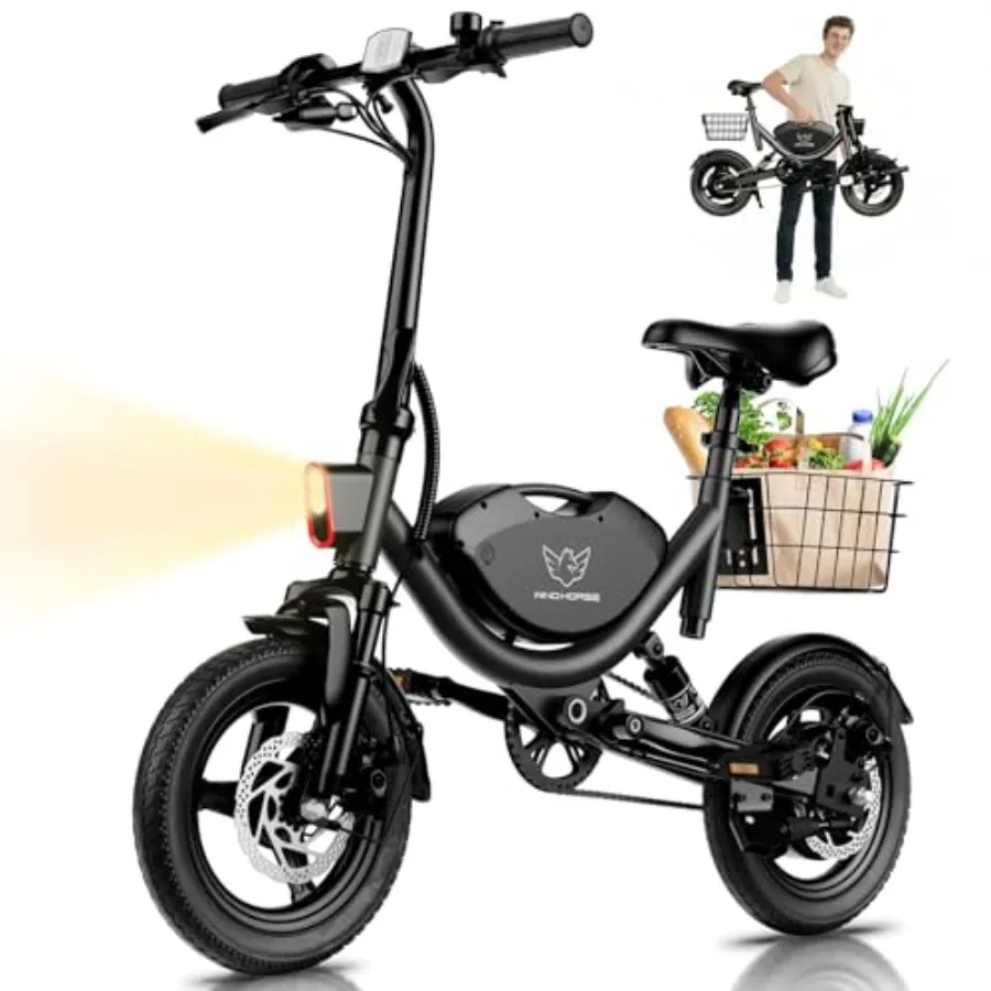 Commuter electric bike with basket: 14 folding frame black aluminum alloy 22 MPH speed 35-mile range dual suspension 715W peak
Commuter electric bike with basket: 14 folding frame black aluminum alloy 22 MPH speed 35-mile range dual suspension 715W peak