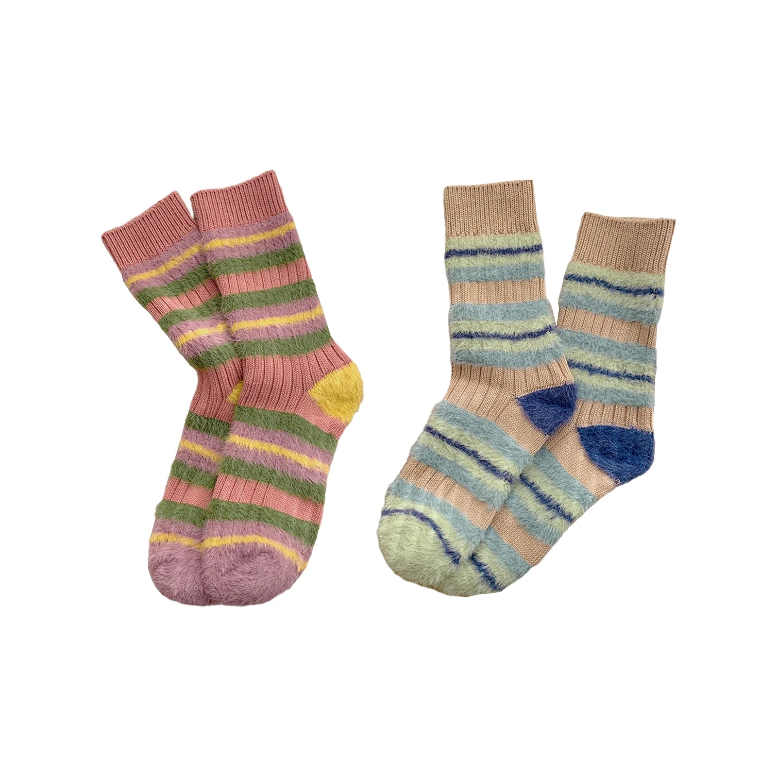 Thick thread warm and thickened striped mid-calf socks combo pack, 1 pair each in pink and khaki
Thick thread warm and thickened striped mid-calf socks combo pack, 1 pair each in pink and khaki