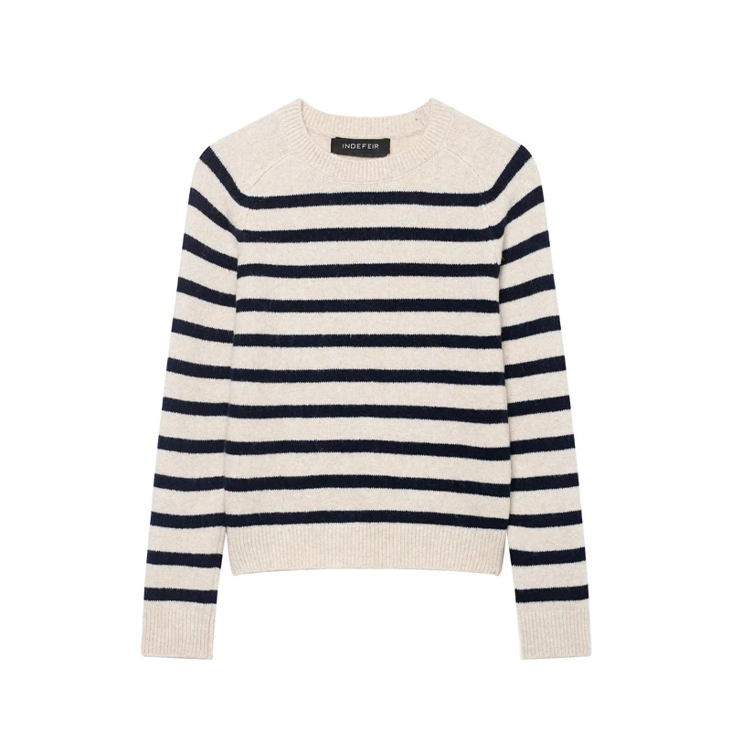 Women's Beige Navy Long Sleeve Knitted Jumper for Everyday Wear Casual Striped Crew Neck Sweater
Women's Beige Navy Long Sleeve Knitted Jumper for Everyday Wear Casual Striped Crew Neck Sweater