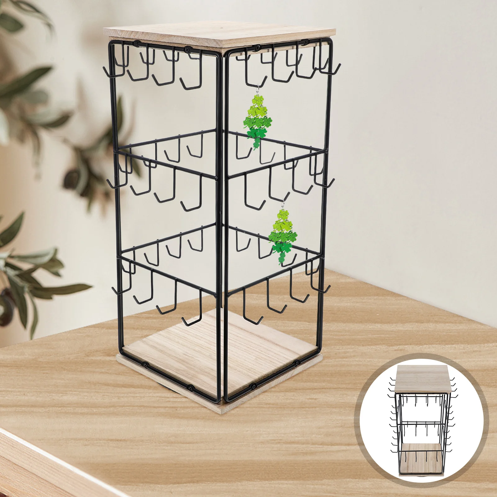 Rotating Earring Display Stand Wooden Jewelry Organizer with Hooks for Selling Earrings Necklaces and Bracelets Jewelry Display
Rotating Earring Display Stand Wooden Jewelry Organizer with Hooks for Selling Earrings Necklaces and Bracelets Jewelry Display
