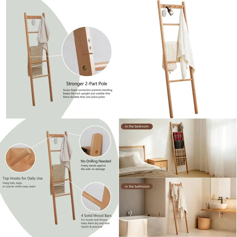 5.3ft Natural Wooden Ladder Quilt Holder with Top Hooks, 4-Bar Throw Rack for Towel Storage in Living Room, Bedroom, and Small S
5.3ft Natural Wooden Ladder Quilt Holder with Top Hooks, 4-Bar Throw Rack for Towel Storage in Living Room, Bedroom, and Small S