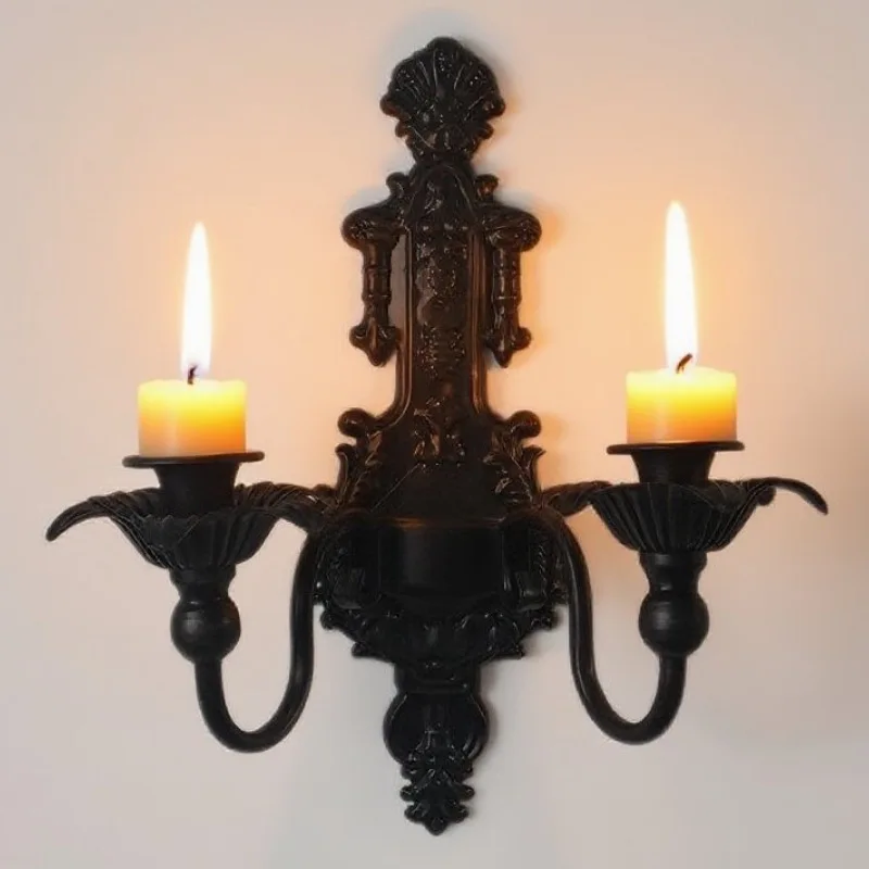 American retro black wall-mounted candle holder - iron candlestick for hotel, b&b, home living room wall decor
American retro black wall-mounted candle holder - iron candlestick for hotel, b&b, home living room wall decor