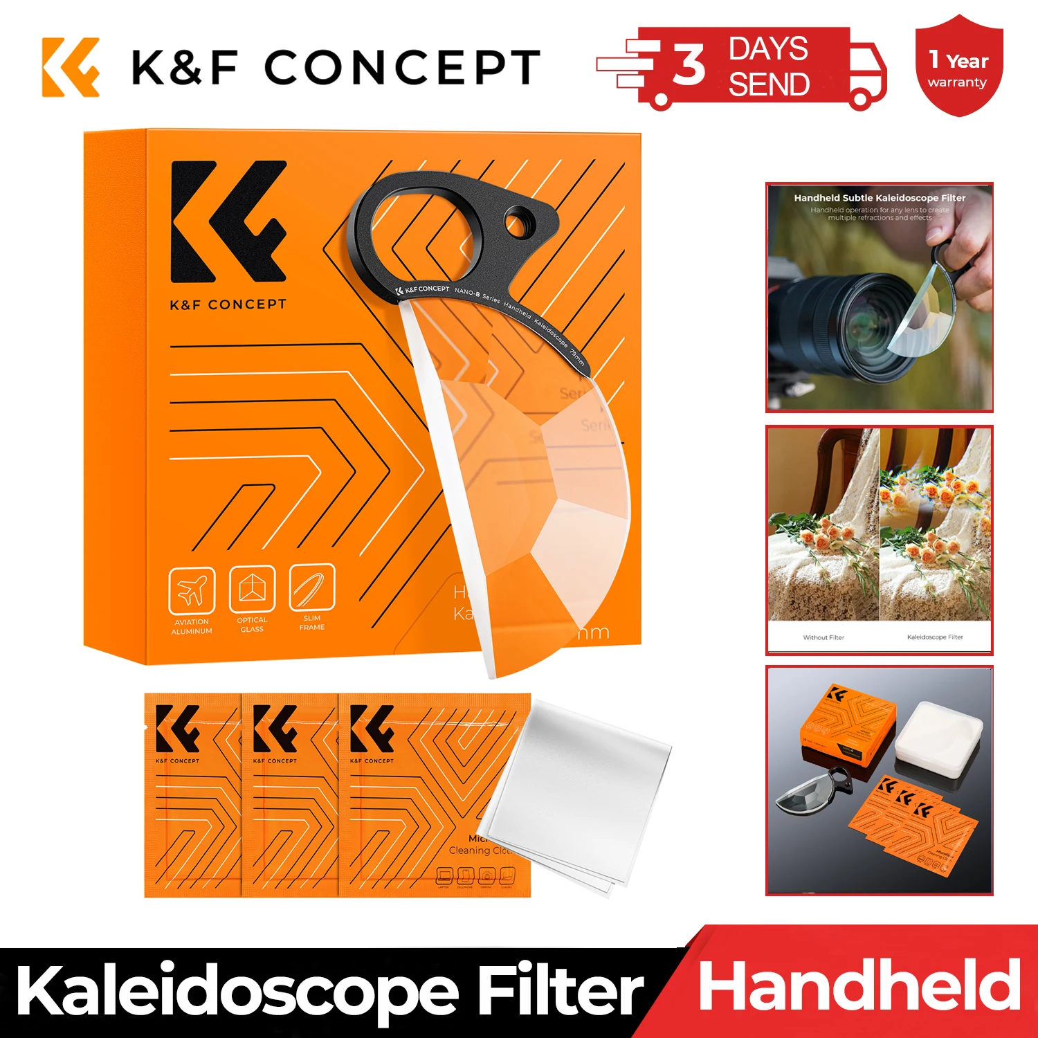 K&F Concept Handheld Kaleidoscope Filter Semicircular Special Effects Filters with 3pcs Vacuum Cleaning Cloths Nano-B Series New
K&F Concept Handheld Kaleidoscope Filter Semicircular Special Effects Filters with 3pcs Vacuum Cleaning Cloths Nano-B Series New