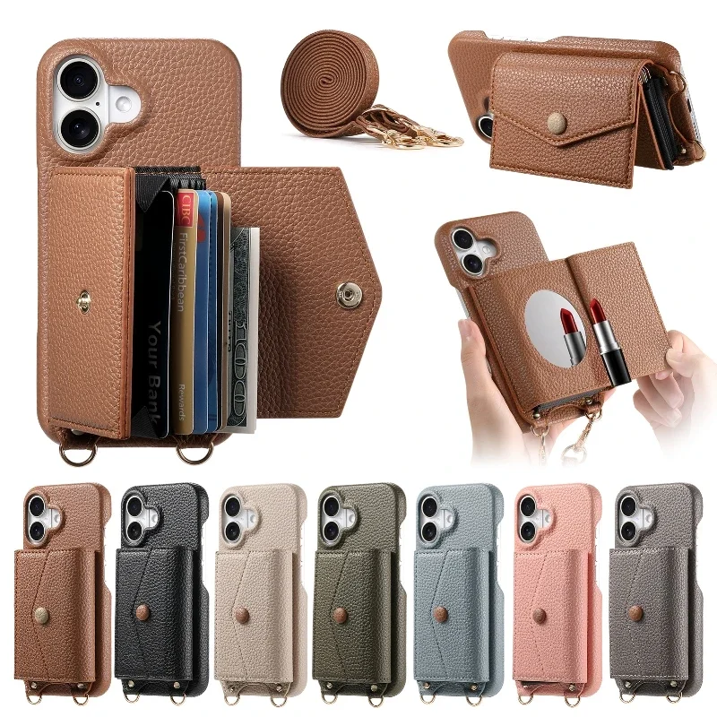 Magnetic Card Wallet Case With Mirror For iPhone 16 15 Pro Max 14 13 Plus 12 Mini 11 XR Xs Max 7 8 SE Adjustable Shoulder Strap
Magnetic Card Wallet Case With Mirror For iPhone 16 15 Pro Max 14 13 Plus 12 Mini 11 XR Xs Max 7 8 SE Adjustable Shoulder Strap