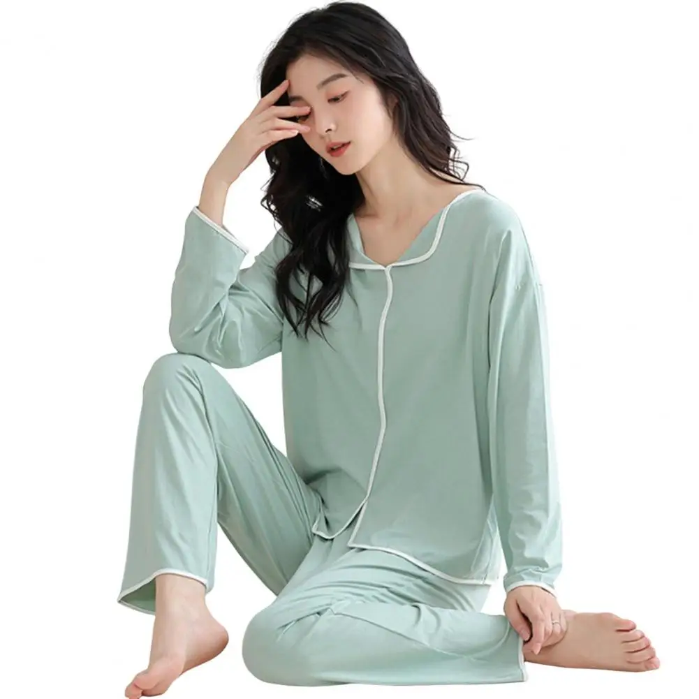 Women Pajama Set Long Sleeve with Chest Pads Wide Leg Pants Sleepwear for Spring Fall
Women Pajama Set Long Sleeve with Chest Pads Wide Leg Pants Sleepwear for Spring Fall