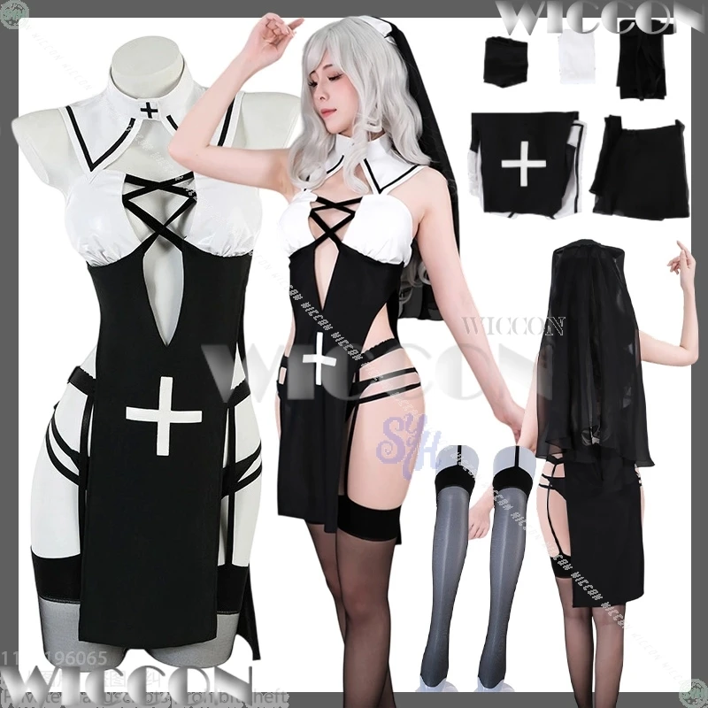 Sexy Nun Sister Uniform Black Stockings Slit Dress Headscarf Girls Bikini Lingeries 코스프레 2025 Halloween Cosplay Carnival Outfit
Sexy Nun Sister Uniform Black Stockings Slit Dress Headscarf Girls Bikini Lingeries 코스프레 2025 Halloween Cosplay Carnival Outfit