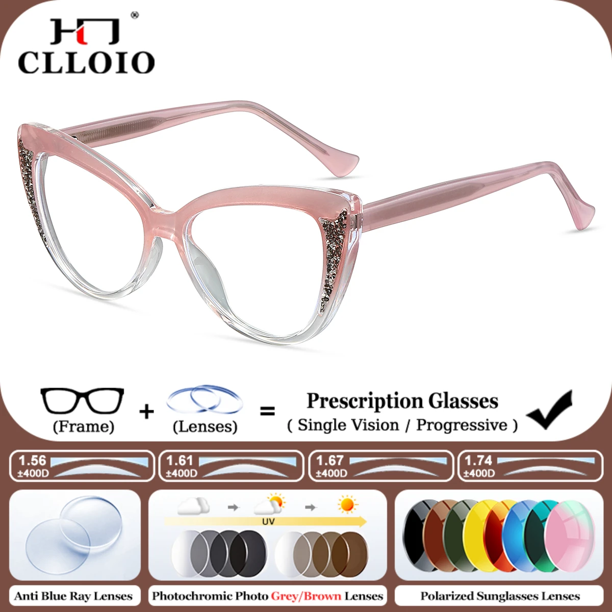 CLLOIO New Fashion Anti Blue Light Cat Eye Prescription Glasses Women Optical Myopia Photochromic Eyeglasses Progressive Eyewear
CLLOIO New Fashion Anti Blue Light Cat Eye Prescription Glasses Women Optical Myopia Photochromic Eyeglasses Progressive Eyewear