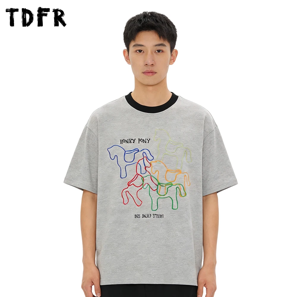 Pony Embroidery Short Sleeve T-shirt Mens Summer Retro Casual Loose Spliced Crew Neck Cotton Half-Sleeve Tshirt Man Tee
Pony Embroidery Short Sleeve T-shirt Mens Summer Retro Casual Loose Spliced Crew Neck Cotton Half-Sleeve Tshirt Man Tee