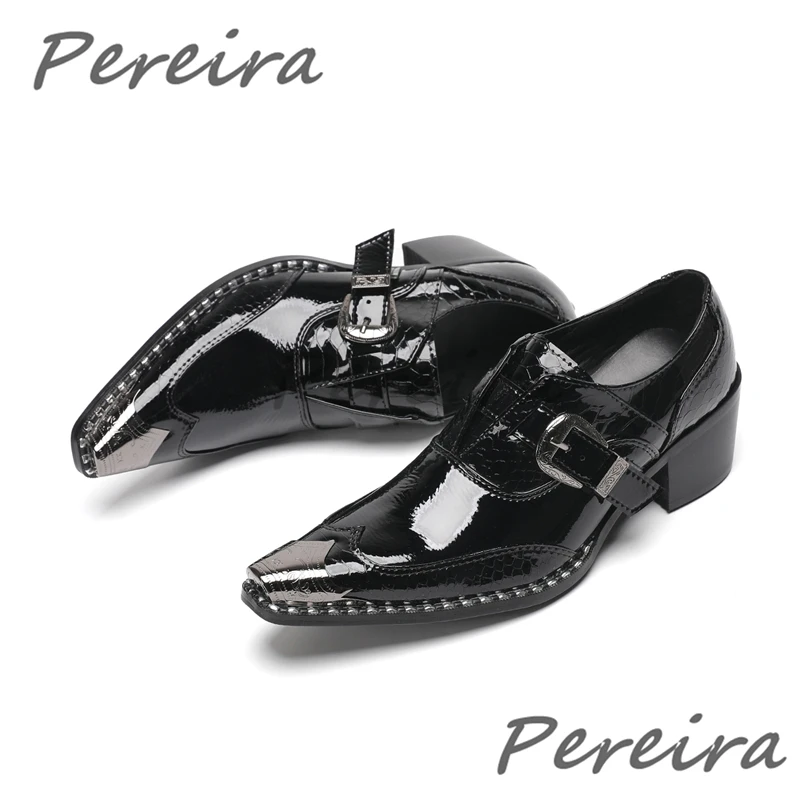 British Style Men's Formal Shoes Black Patent Leather Metal Buckle Casual Business Shoes Fashion Pointed Toe High Heel Loafers
British Style Men's Formal Shoes Black Patent Leather Metal Buckle Casual Business Shoes Fashion Pointed Toe High Heel Loafers