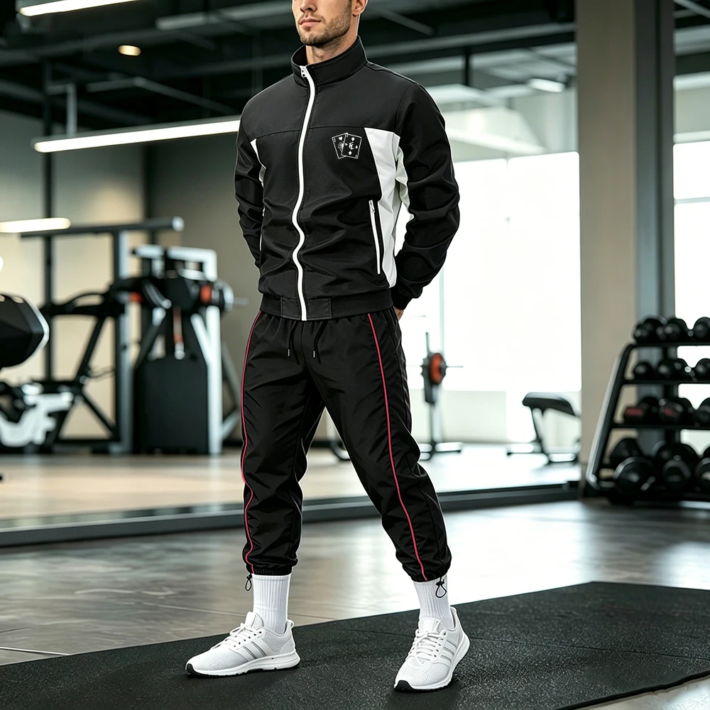 Men's Casual Running Tracksuit Playing Cards Print Contrast Color Zip Up Jacket with Drawstring Pants Set for Gym Training
Men's Casual Running Tracksuit Playing Cards Print Contrast Color Zip Up Jacket with Drawstring Pants Set for Gym Training