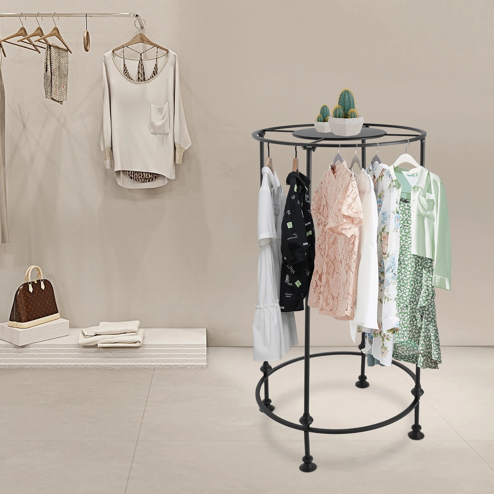 Black Iron Round Garment Rack, 70*130cm Freestanding Hanging Rack, Clothes Store Display Rack
Black Iron Round Garment Rack, 70*130cm Freestanding Hanging Rack, Clothes Store Display Rack