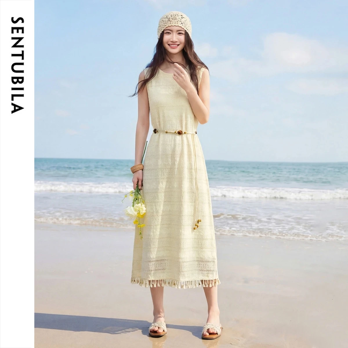 SENTUBILA Women's Elegant Lace Dress 2026 Summer O Neck Beaded Tassel Sleeveless Straight Dresses with Belt Casual 162LU4983
SENTUBILA Women's Elegant Lace Dress 2026 Summer O Neck Beaded Tassel Sleeveless Straight Dresses with Belt Casual 162LU4983