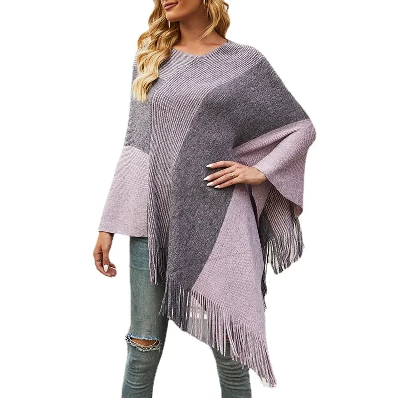 Autumn Winter New Women Color Contrast Cloak Shawl Sweater Coat Fashion Street Tourism Poncho Lady Capes Pink Cloaks
Autumn Winter New Women Color Contrast Cloak Shawl Sweater Coat Fashion Street Tourism Poncho Lady Capes Pink Cloaks