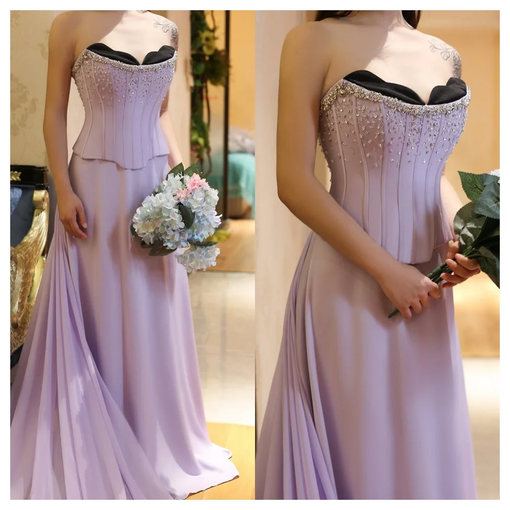 Customized Luxury Purple Chiffon Evening Dress Exquisite Strapless Sleeveless Party Dress High Quality Straight Celeb
Customized Luxury Purple Chiffon Evening Dress Exquisite Strapless Sleeveless Party Dress High Quality Straight Celeb