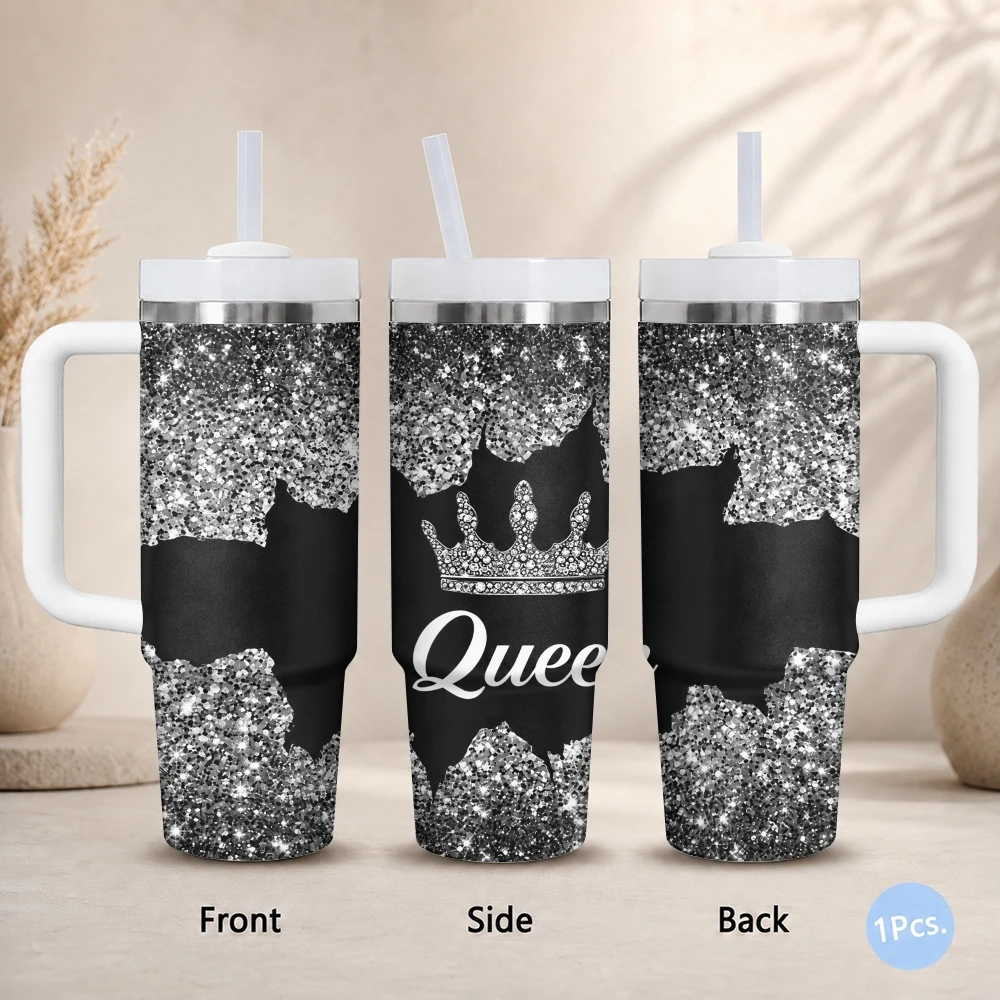 Queen Crown Design Vacuum Flasks 40oz Stainless Steel Insulated Tumbler with Handle Straw Lid Leakproof Travel Mug
Queen Crown Design Vacuum Flasks 40oz Stainless Steel Insulated Tumbler with Handle Straw Lid Leakproof Travel Mug