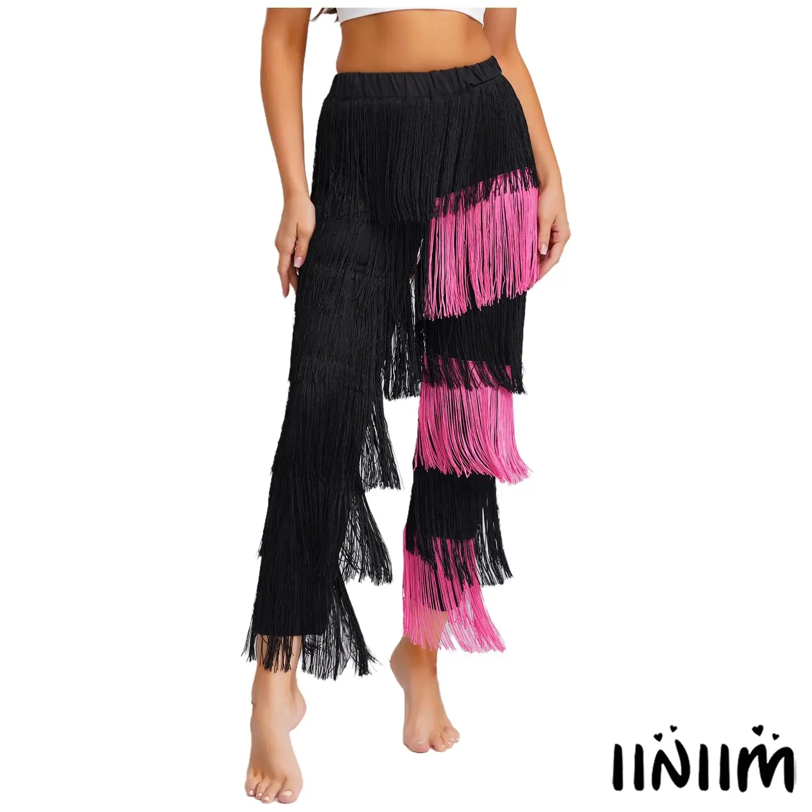 Cha-Cha Tango Rumba Dance Womens Fringe Pants Contrast Color Elastic Waistband Latin Dance Competitions Dancewear Trouses
Cha-Cha Tango Rumba Dance Womens Fringe Pants Contrast Color Elastic Waistband Latin Dance Competitions Dancewear Trouses