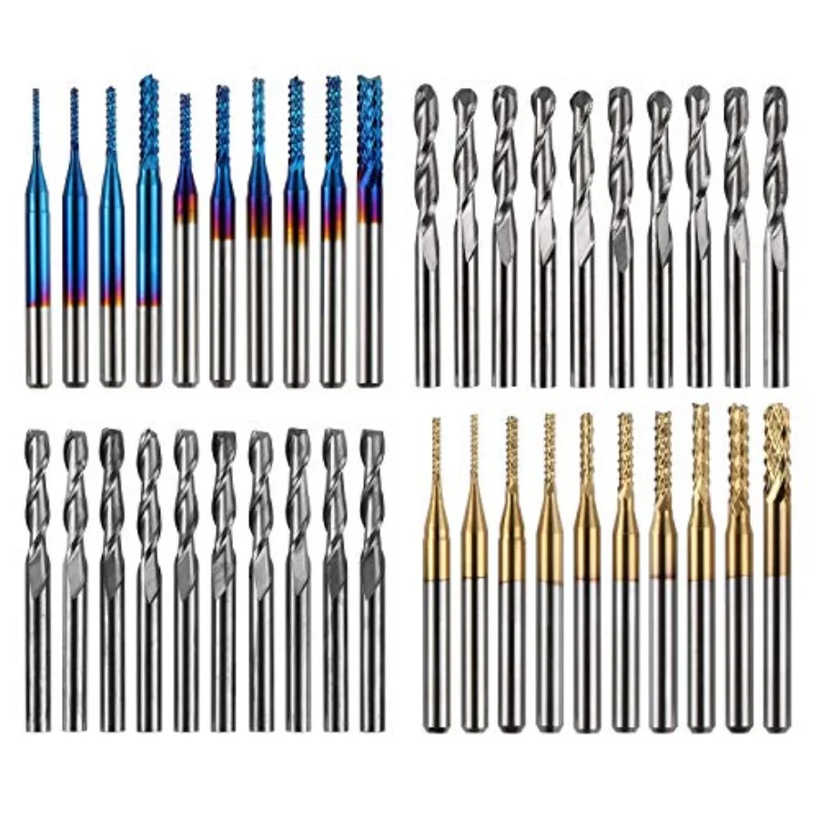 40pcs End Mills CNC Router Bits 1/8" Shank CNC Cutter Milling Carving Bit Set Including 2-Flute Flat Nose and Ball Nose Nano Bl
40pcs End Mills CNC Router Bits 1/8" Shank CNC Cutter Milling Carving Bit Set Including 2-Flute Flat Nose and Ball Nose Nano Bl