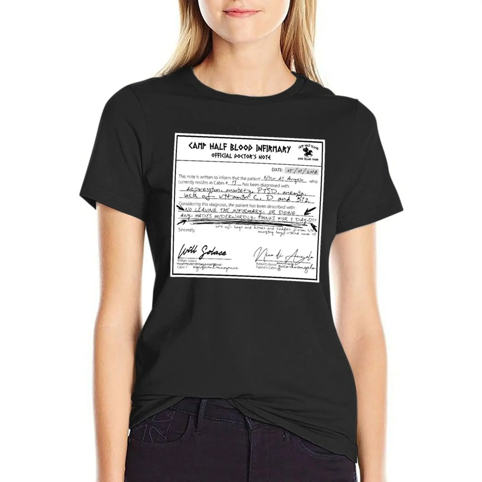 Percy Jackson - Solangelo Doctor's Note T-Shirt customs shirts graphic tees female anime t shirts for Women
Percy Jackson - Solangelo Doctor's Note T-Shirt customs shirts graphic tees female anime t shirts for Women