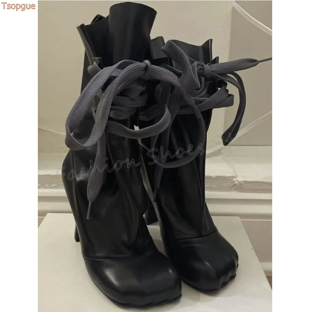 Black Lace up Matte Leather Boots Mid Calf Fashion High Heel Shoes for Women Sexy Comfortable Heels 2025 New Zapatos Para Mujere
Black Lace up Matte Leather Boots Mid Calf Fashion High Heel Shoes for Women Sexy Comfortable Heels 2025 New Zapatos Para Mujere
