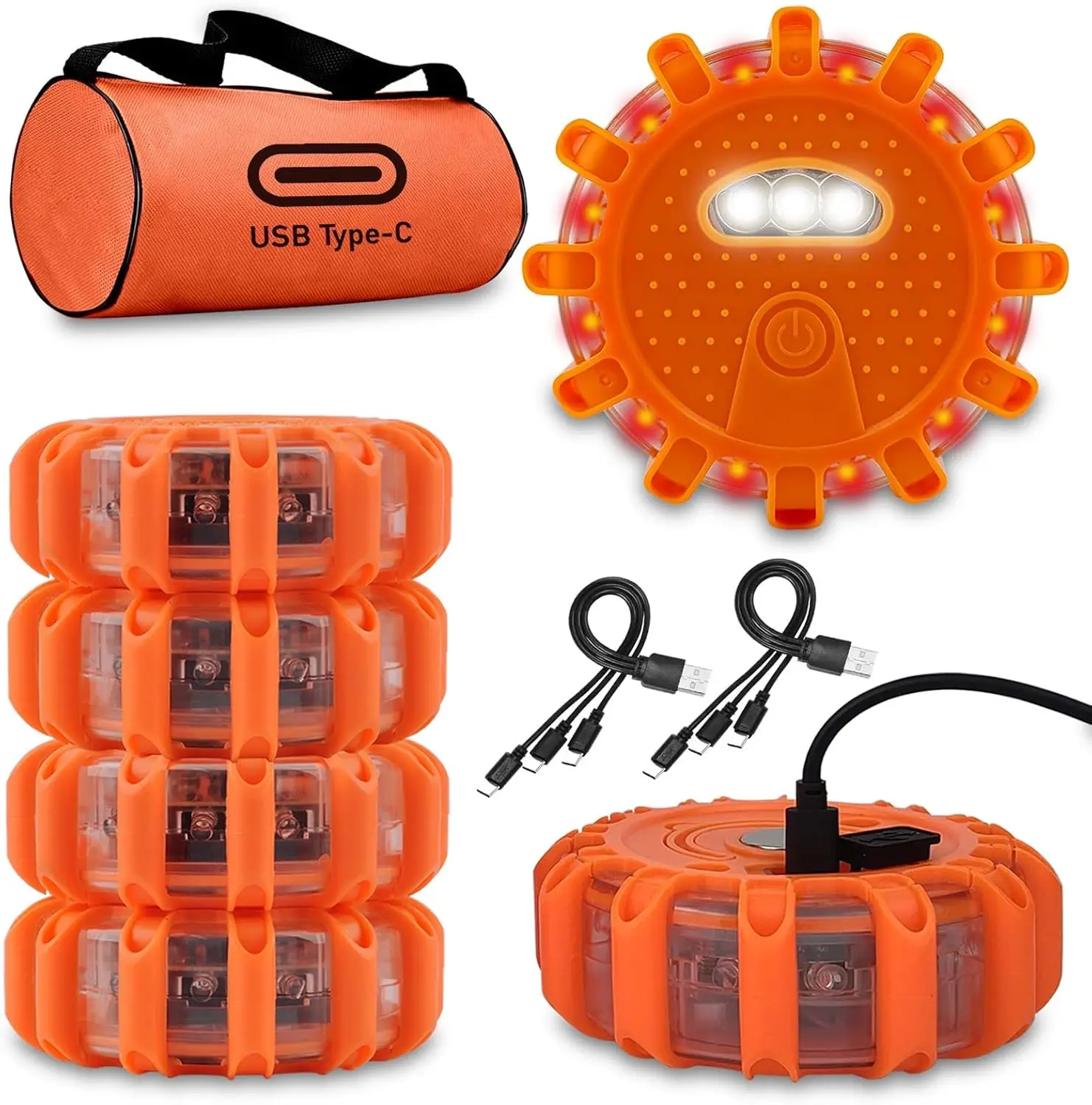 USB-C Rechargeable LED Road Flares Emergency Lights - Large Capacity 3 in 1 Cable Roadside Warning Car Safety Beacon Flashing Disc Flare Kit with Magnetic Base
USB-C Rechargeable LED Road Flares Emergency Lights - Large Capacity 3 in 1 Cable Roadside Warning Car Safety Beacon Flashing Disc Flare Kit with Magnetic Base