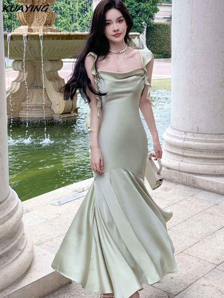 Summer Elegant Satin Strap Midi Dresses 2025 Women Vintage Casual Even Party Dress Pure Color One Piece Korean Fashion Chic
Summer Elegant Satin Strap Midi Dresses 2025 Women Vintage Casual Even Party Dress Pure Color One Piece Korean Fashion Chic