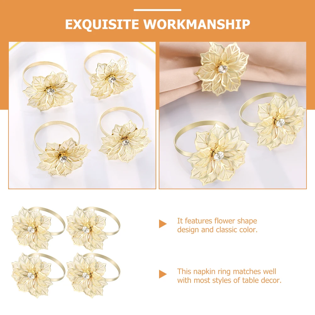4pcs Napkin Rings Elegant Metal Flower Design Classic Color Home Decor Valentine Thanksgiving Christmas Wedding 
4pcs Napkin Rings Elegant Metal Flower Design Classic Color Home Decor Valentine Thanksgiving Christmas Wedding