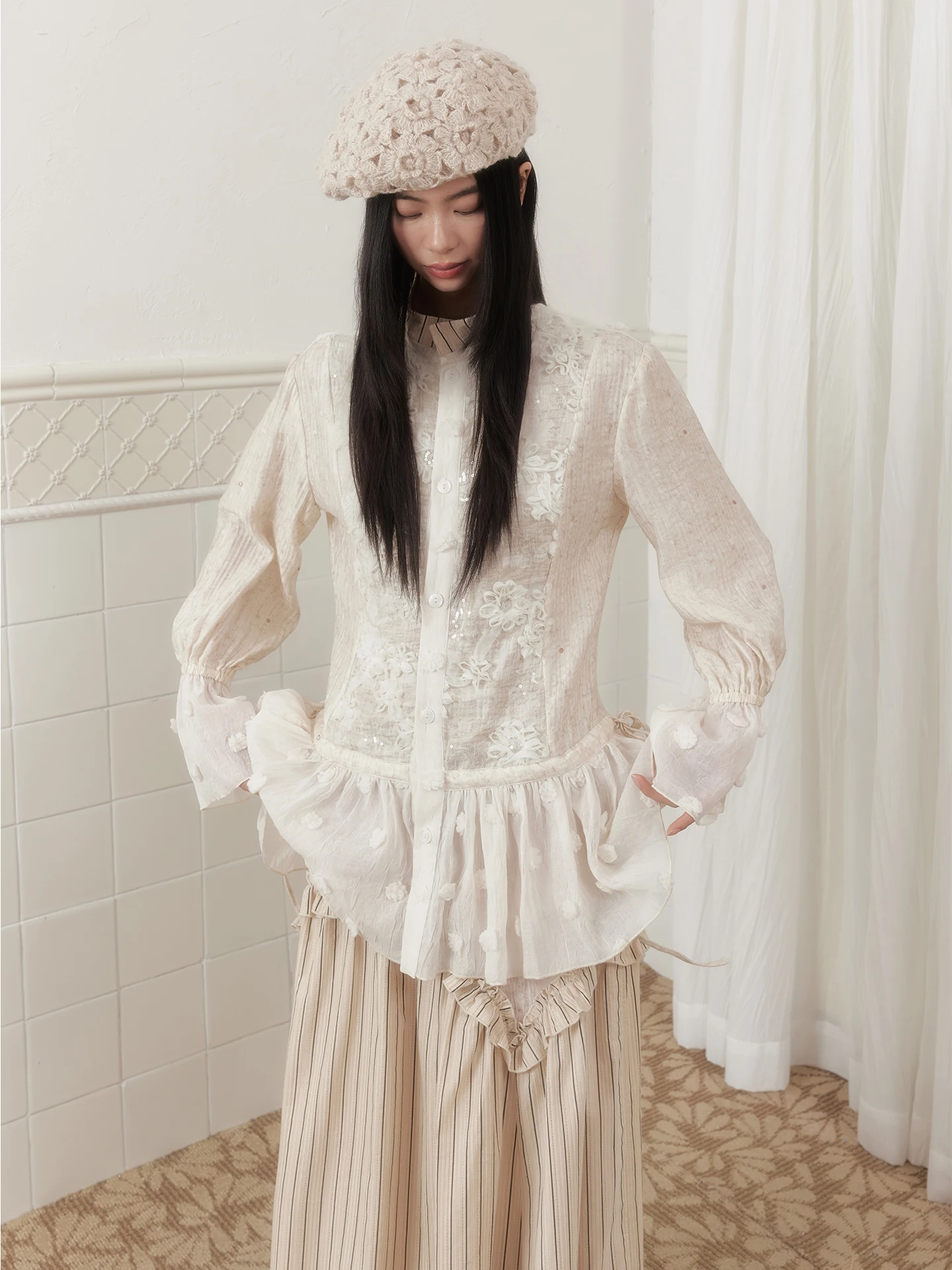 Loose irt Ele Sle Embroidered Lace Bell Sve Patchwork Skirt Bell Bot SENSELF Original Autumn Winter Ivory Polk...
Loose irt Ele Sle Embroidered Lace Bell Sve Patchwork Skirt Bell Bot SENSELF Original Autumn Winter Ivory Polk...