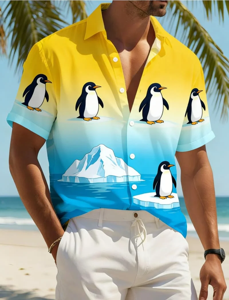 Men's Stylish Cute Animal Print Short Sleeve Shirt - Penguin Panda Dinosaur Print Casual Top For Summer Vacation Wear
Men's Stylish Cute Animal Print Short Sleeve Shirt - Penguin Panda Dinosaur Print Casual Top For Summer Vacation Wear