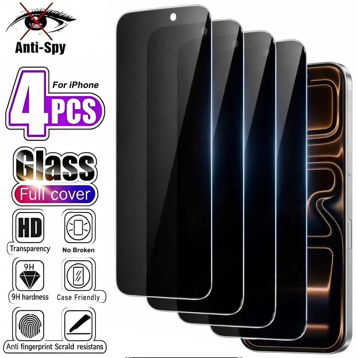 4 Pcs For iPhone 17 16 15 14 13 Pro Max Privacy Tempered Glass Screen Protector Anti-Spy Film
4 Pcs For iPhone 17 16 15 14 13 Pro Max Privacy Tempered Glass Screen Protector Anti-Spy Film