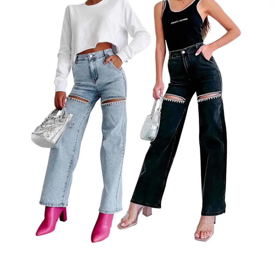 Jeans for Women Streetwear Straight Pants Hole Diamonds Mid Waist Washed Distressed 2025 Casual Ankle Length Trousers Denims
Jeans for Women Streetwear Straight Pants Hole Diamonds Mid Waist Washed Distressed 2025 Casual Ankle Length Trousers Denims