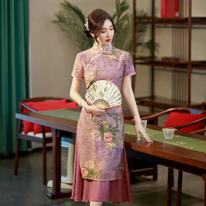 Women Plus Size Cotton Cheongsam Short Sleeve Vintage Formal Dress Party Costumes Chinese Style Long Qipao Beige Purple
Women Plus Size Cotton Cheongsam Short Sleeve Vintage Formal Dress Party Costumes Chinese Style Long Qipao Beige Purple
