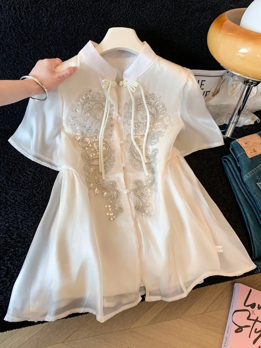 New Chinese Style Fairylike Snowflake Women's Shirt Summer Lightweight Design Sensation Small Audience Silk Georgette Top
New Chinese Style Fairylike Snowflake Women's Shirt Summer Lightweight Design Sensation Small Audience Silk Georgette Top