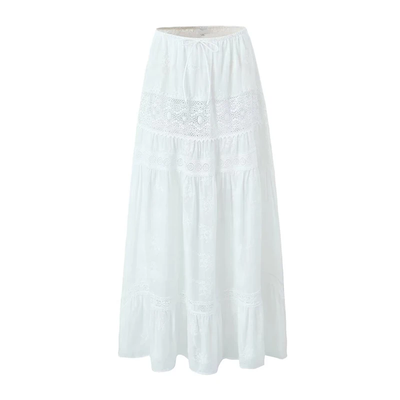 Sexy Lace Patchwork Floral Embroidery White Long Skirt Women Elastic Waist A-line Holiday Summer Skirts
Sexy Lace Patchwork Floral Embroidery White Long Skirt Women Elastic Waist A-line Holiday Summer Skirts