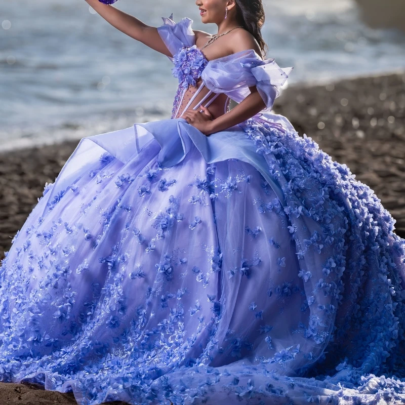 Lavender Shiny Quinceanera Dresses Ball Gown Off Shoulder Applique Flower Beading Crystal Tull Corset Sweet 16 Dress Vestidos 15
Lavender Shiny Quinceanera Dresses Ball Gown Off Shoulder Applique Flower Beading Crystal Tull Corset Sweet 16 Dress Vestidos 15