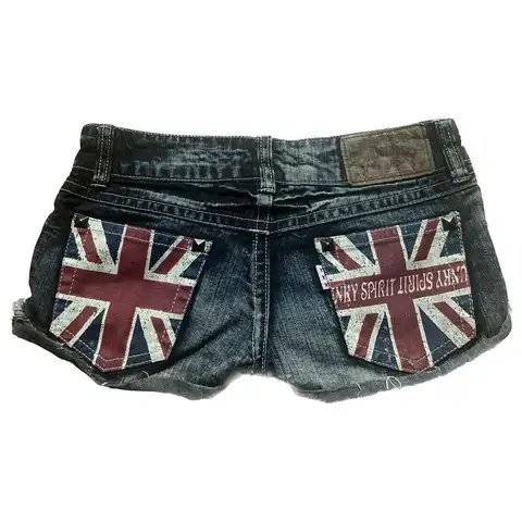 Y2K Retro British Style Flag Graphic Print Mini Shorts Harajuku Gyaru Denim Shorts Women Goth Slim Fit Hip Low Rise Short Pants