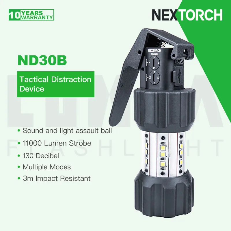 NEXTORCH ND30B 11000 lumen 130dB Tactical Distraction Device Flashlight, Portable Quick Pull,USB-C Direct Charge
NEXTORCH ND30B 11000 lumen 130dB Tactical Distraction Device Flashlight, Portable Quick Pull,USB-C Direct Charge