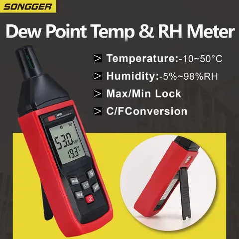 Portable Digital Hygrometer Handheld Temperature Humidity Meter with Dew Point Sensor LCD High Precision