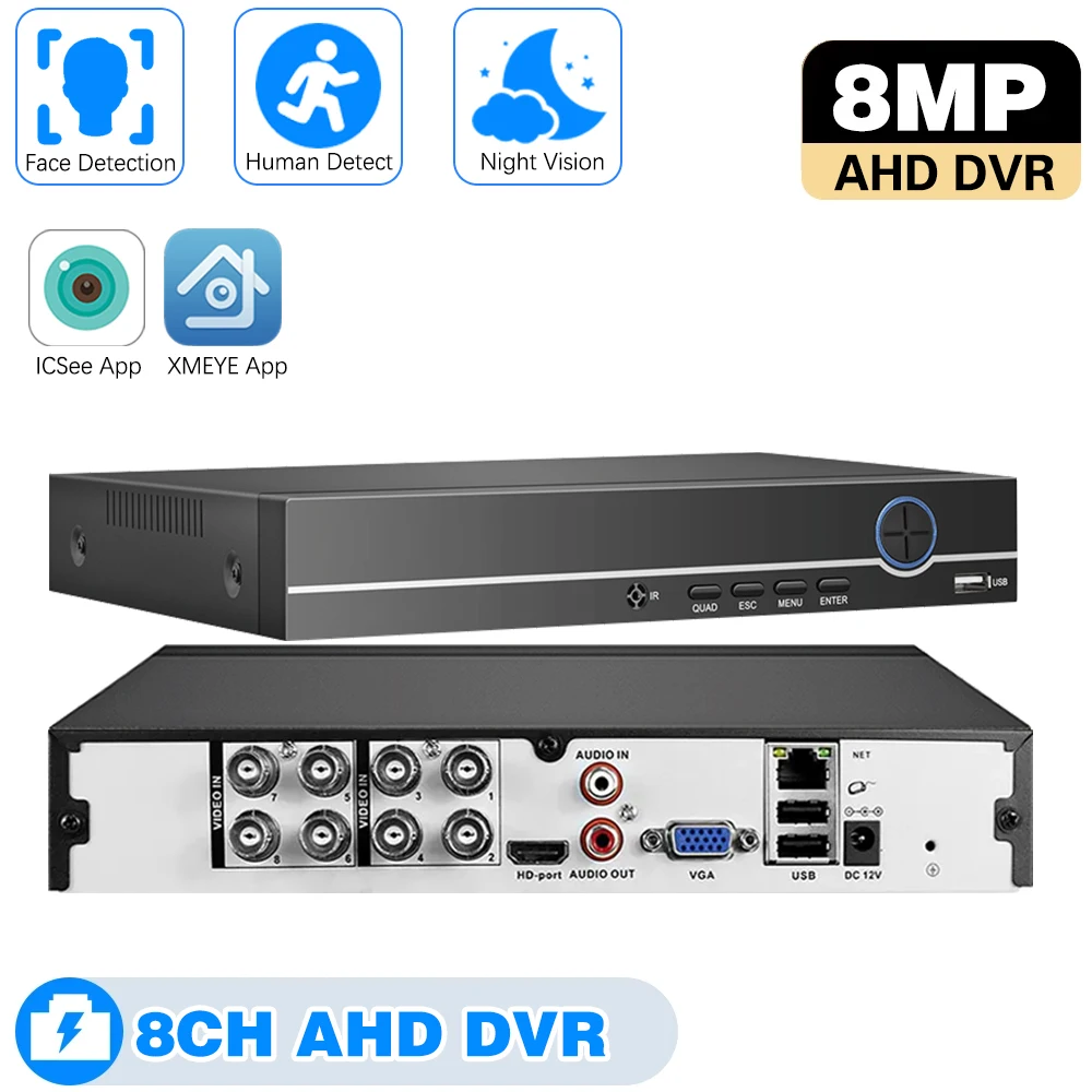 8-канальный видеорегистратор 8MP DVR, гибридный HD AHD-N 4K DVR 6-в-1 для аналоговых камер AHD TVI CVI CVBS и IP-камер, 8CH XMEYE
8-канальный видеорегистратор 8MP DVR, гибридный HD AHD-N 4K DVR 6-в-1 для аналоговых камер AHD TVI CVI CVBS и IP-камер, 8CH XMEYE