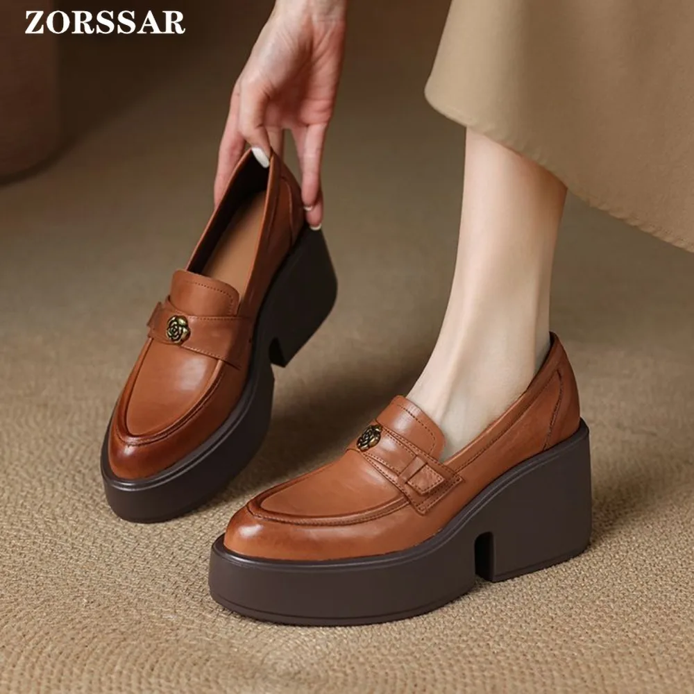 Chunky Platform High Heels Pumps Women 2026 Spring Genuine Leather Pointed Toe Wedge Heel Shoes Woman Thick-soled Brown Loafers
Chunky Platform High Heels Pumps Women 2026 Spring Genuine Leather Pointed Toe Wedge Heel Shoes Woman Thick-soled Brown Loafers