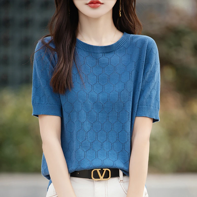 ZOCEPT Pure Cotton Knitted Hollowed Out Short Sleeves Women's Summer Round Neck T-shirt Top Thin Pullover Female High-quality
ZOCEPT Pure Cotton Knitted Hollowed Out Short Sleeves Women's Summer Round Neck T-shirt Top Thin Pullover Female High-quality