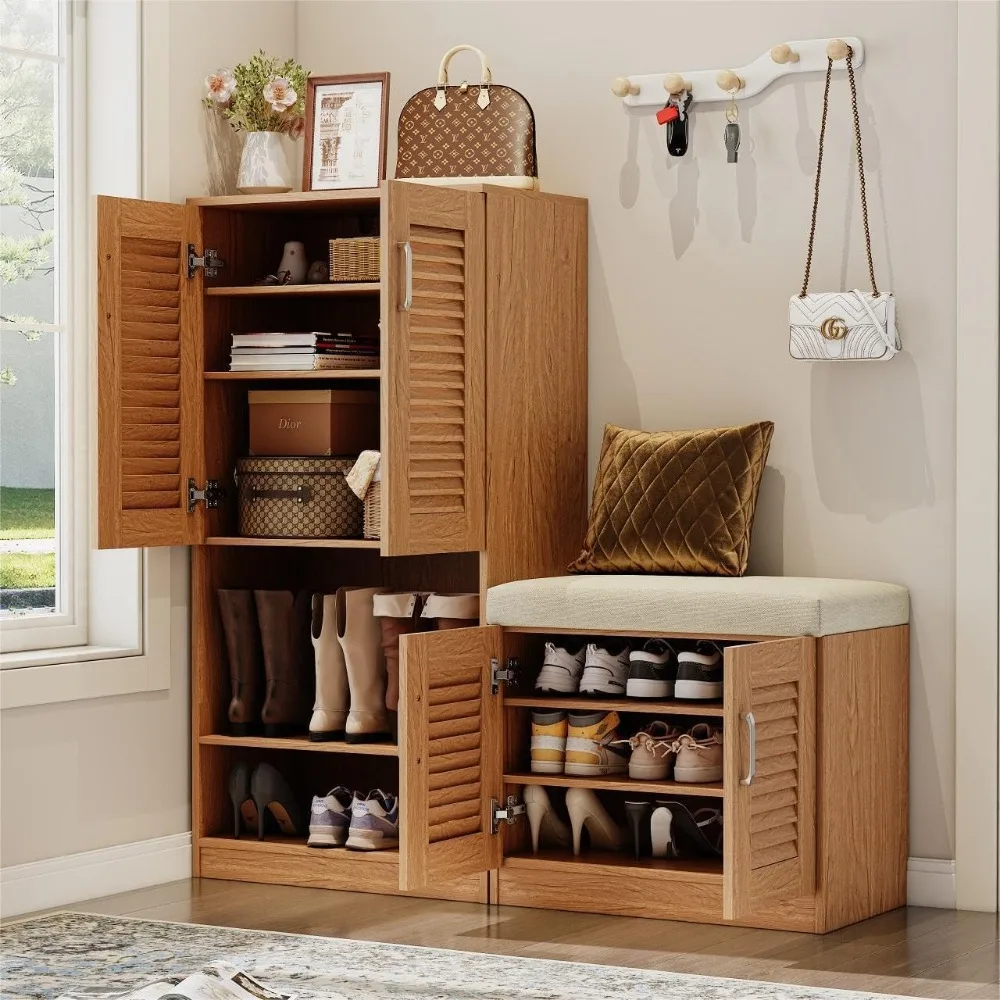 Shoe Cabinet with Storage Bench Set for Entryway, 7-Tier Cabinet & 3-Tier Cushioned Bench with Louvered Doors
Shoe Cabinet with Storage Bench Set for Entryway, 7-Tier Cabinet & 3-Tier Cushioned Bench with Louvered Doors
