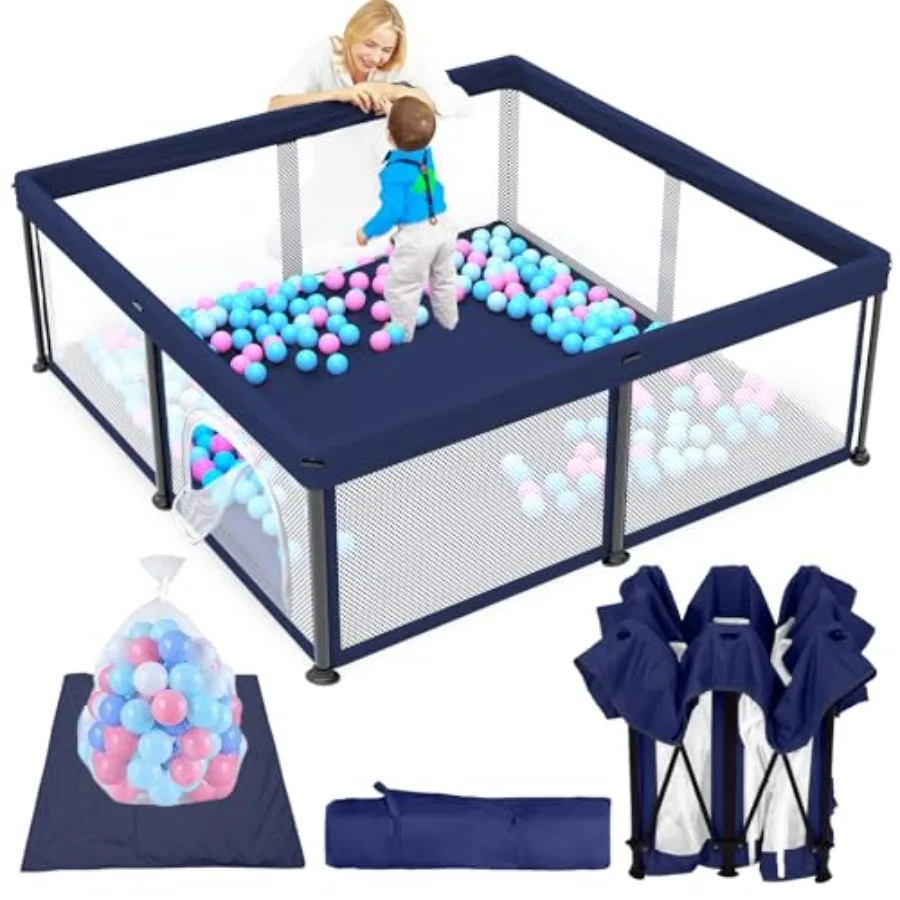 Foldable Baby Playpen with Mat for Indoor Outdoor Use, Polyethylene Material, Blue Color, Includes 50 Ocean Balls and Collapsib
Foldable Baby Playpen with Mat for Indoor Outdoor Use, Polyethylene Material, Blue Color, Includes 50 Ocean Balls and Collapsib