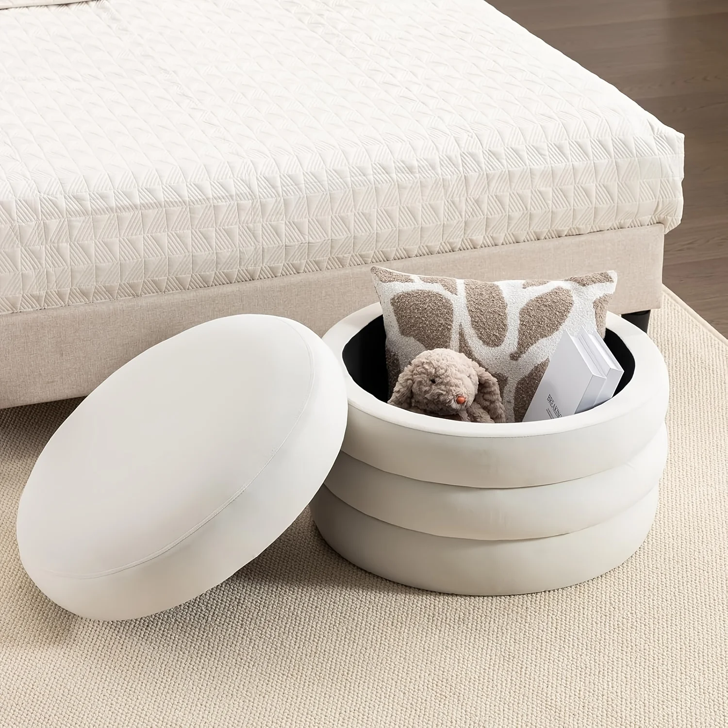22.4inch Round Ottoman with Storage, Cute Ottoman Coffee Table for Living Room Upholstered Storage Ottoman Vanity Stool Footrest Stool for Bedroom And Living Room
22.4inch Round Ottoman with Storage, Cute Ottoman Coffee Table for Living Room Upholstered Storage Ottoman Vanity Stool Footrest Stool for Bedroom And Living Room