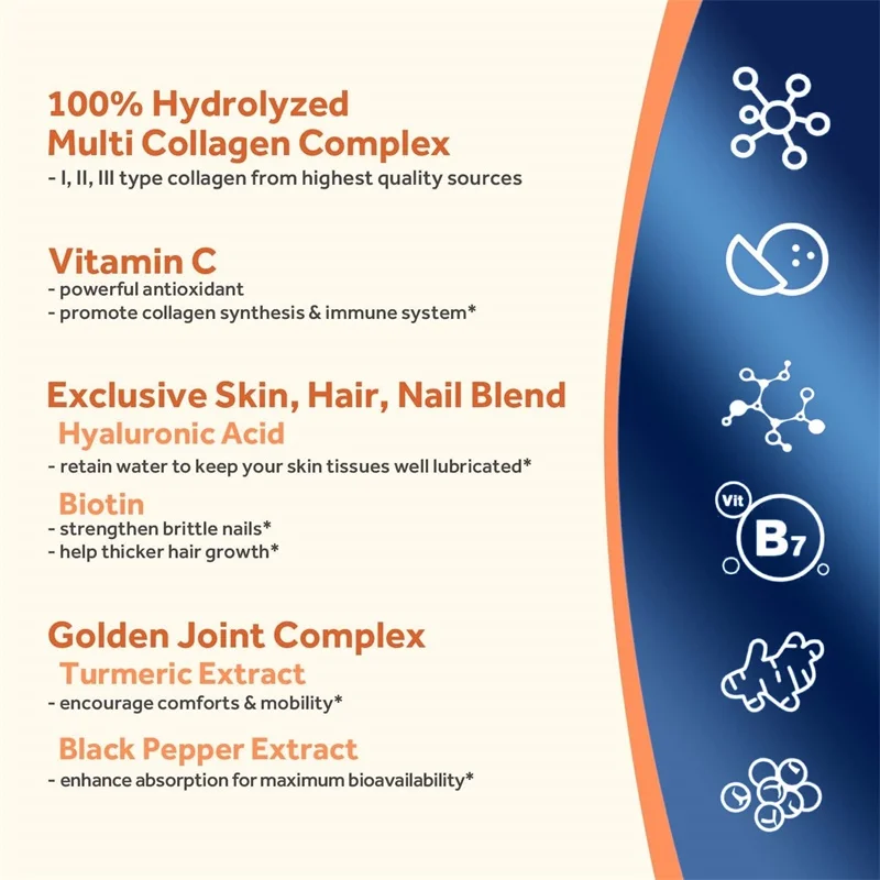 Multi Collagen Peptides Capsules - Supports Skin,Promote Collagen Production, Delay Aging, Maintain Joints, Hair and Nail Health
Multi Collagen Peptides Capsules - Supports Skin,Promote Collagen Production, Delay Aging, Maintain Joints, Hair and Nail Health