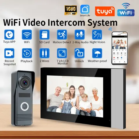 2-Wire Tuya Smart WiFi Video Door Phone System Intercom Door Bell 1080P Monitor Access Control for Villa Apartment Office