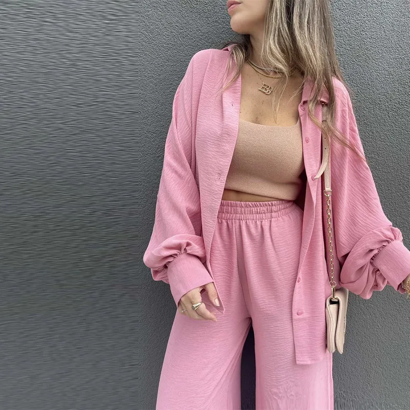 Pant Sets Two Piece Suit Two Piece Set Loose Single Breasted Lantern Sleeve Shirt High Waist Trousers Women Matching Sets
Pant Sets Two Piece Suit Two Piece Set Loose Single Breasted Lantern Sleeve Shirt High Waist Trousers Women Matching Sets